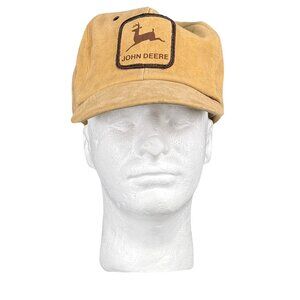 John Deere Vintage Suede Adjustable Snapback Hat 1970s Made In USA Tan & Brown S